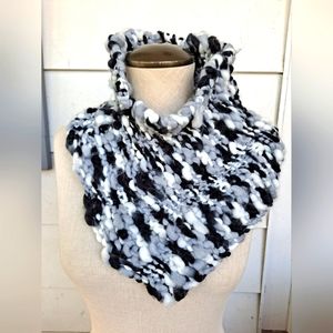 Handmade knit black white scarf